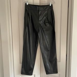 Alice + Olivia Black Pleated Vegan Leather Pants, Size Small